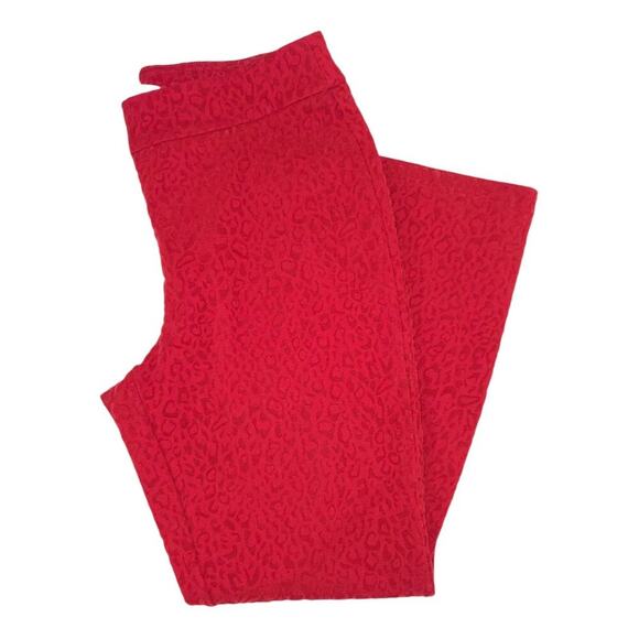 NANETTE LEPORE Textured Leopard Print Straight Leg Pants Red Stretch Size M - Picture 2 of 8